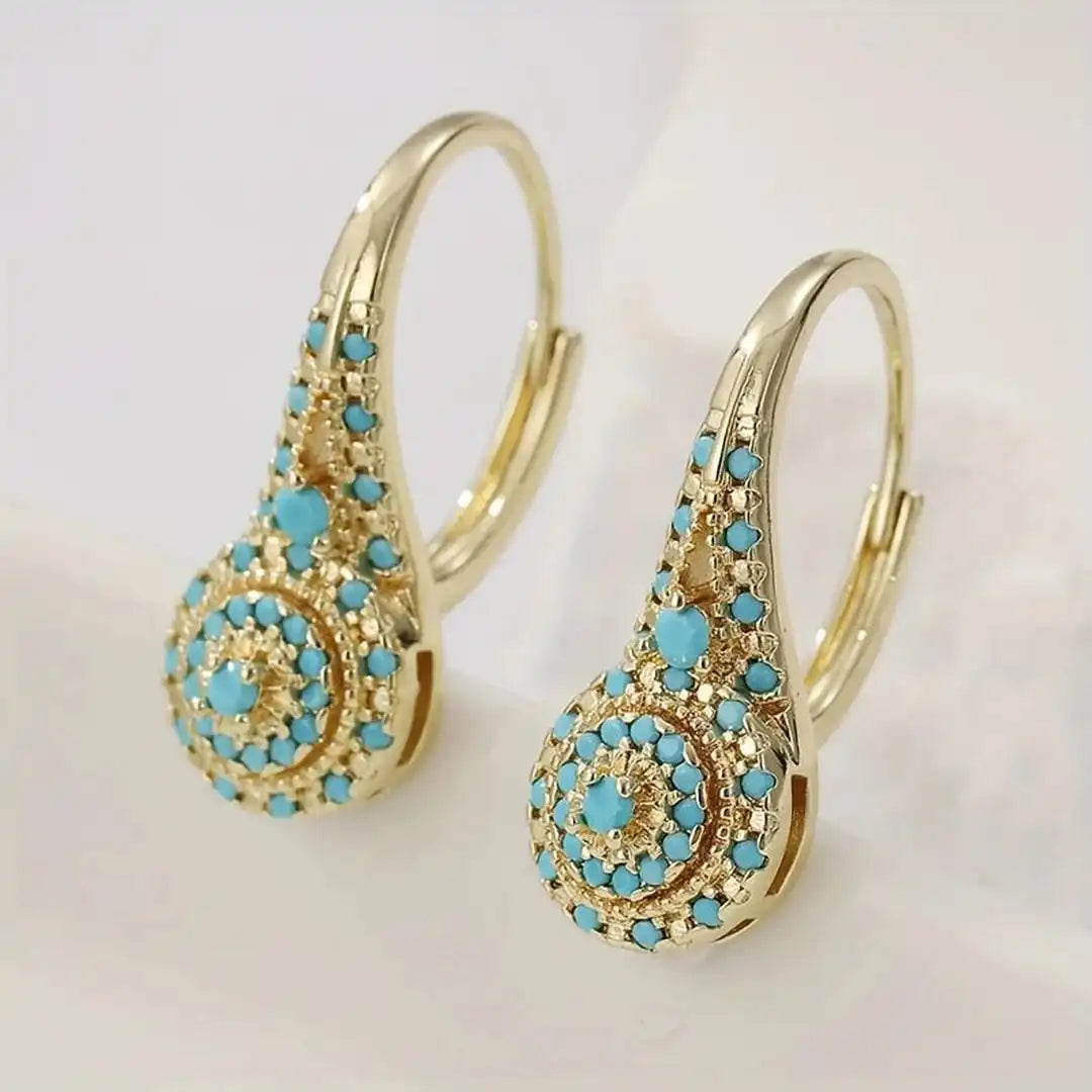 Gold Drop Earrings Sorcha with Turquoise Mandala
