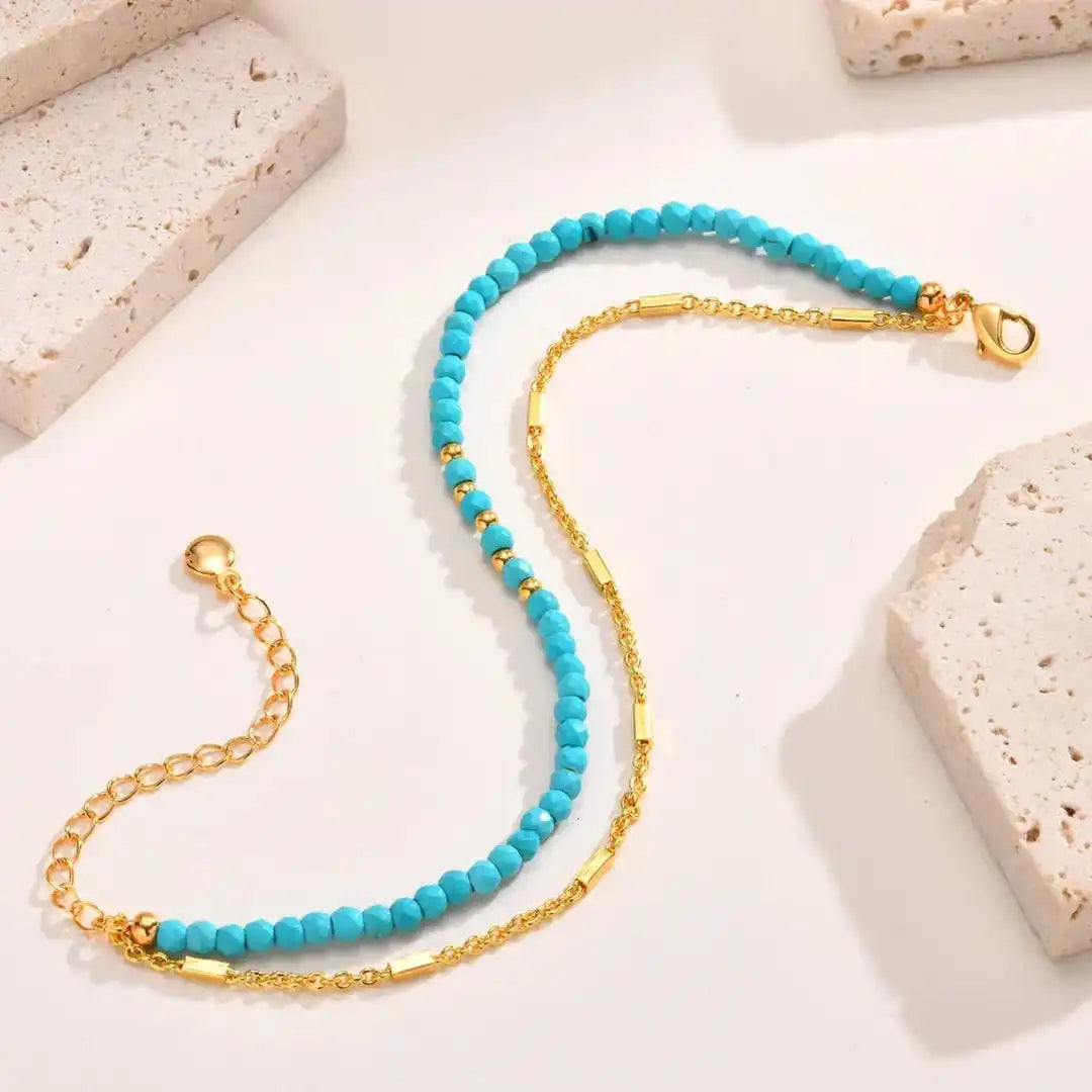 Gold and Turquoise Beaded Bracelet with Double Strand