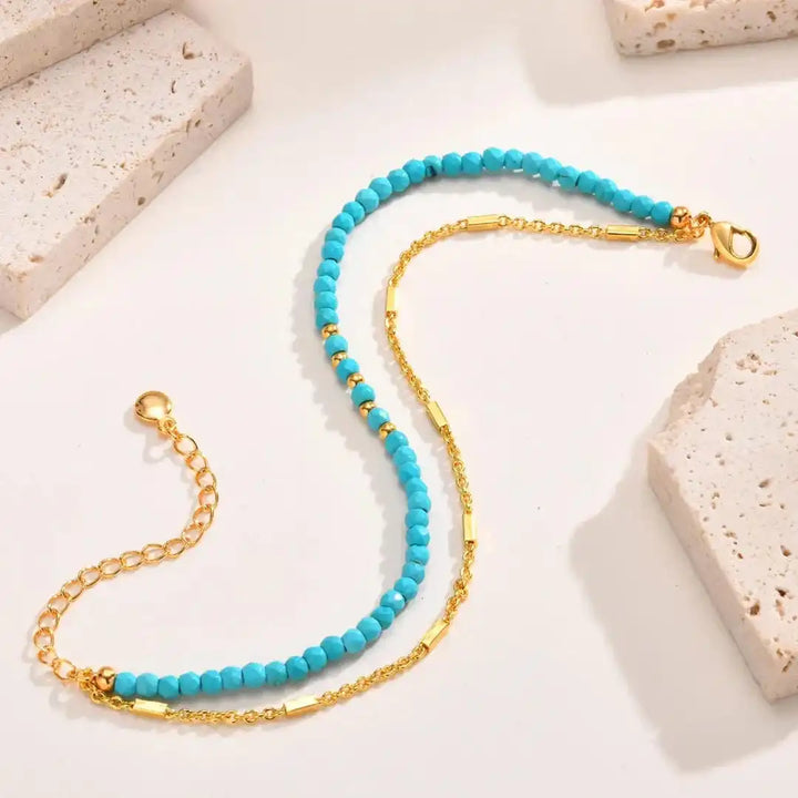 Gold and Turquoise Beaded Bracelet with Double Strand