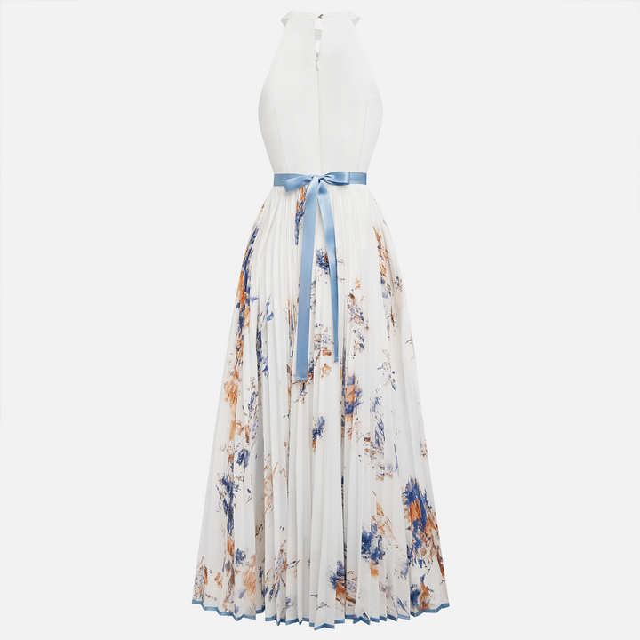 Jéssica - Cremefarbenes Festkleid mit Blütenmuster
