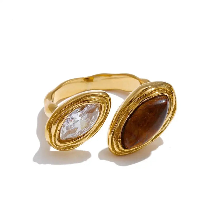 Gold Bypass Ring Sinéad with Tiger's Eye
