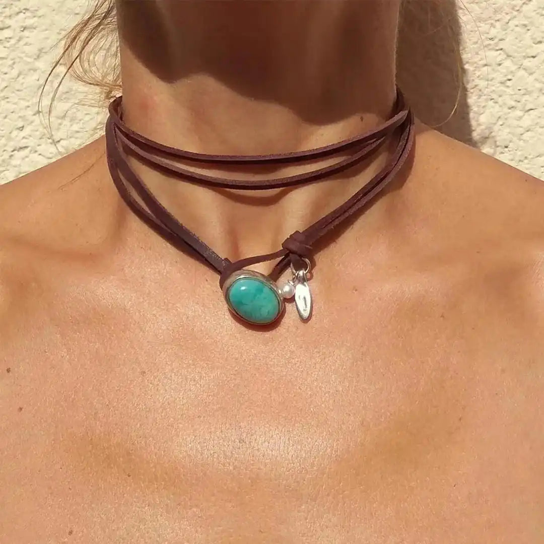 Turquoise Pendant Choker Róisín with Shell and Pearl