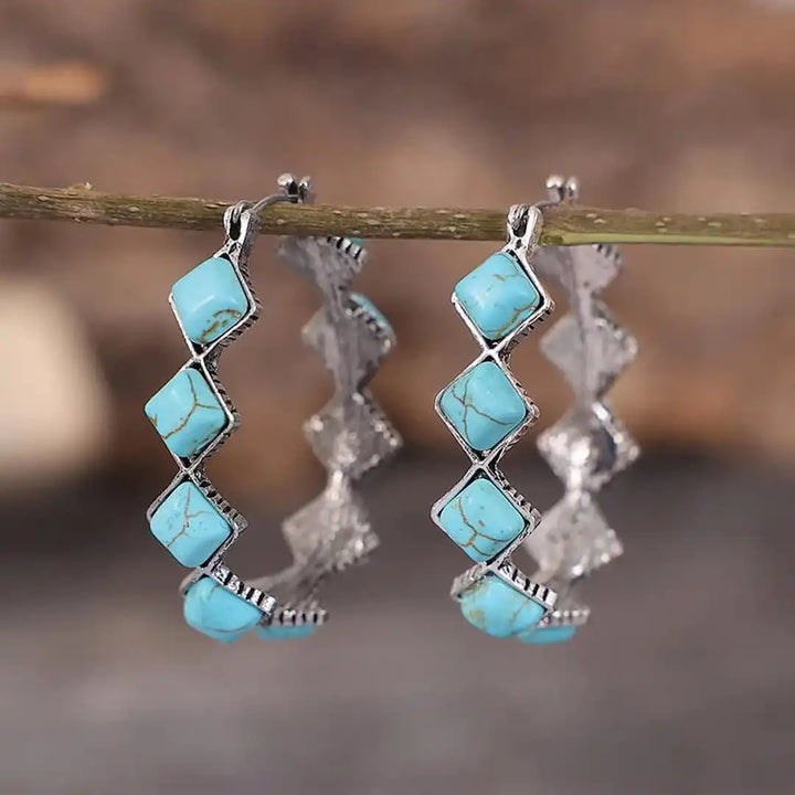 Silver Hoop Earrings Siobhán with Turquoise