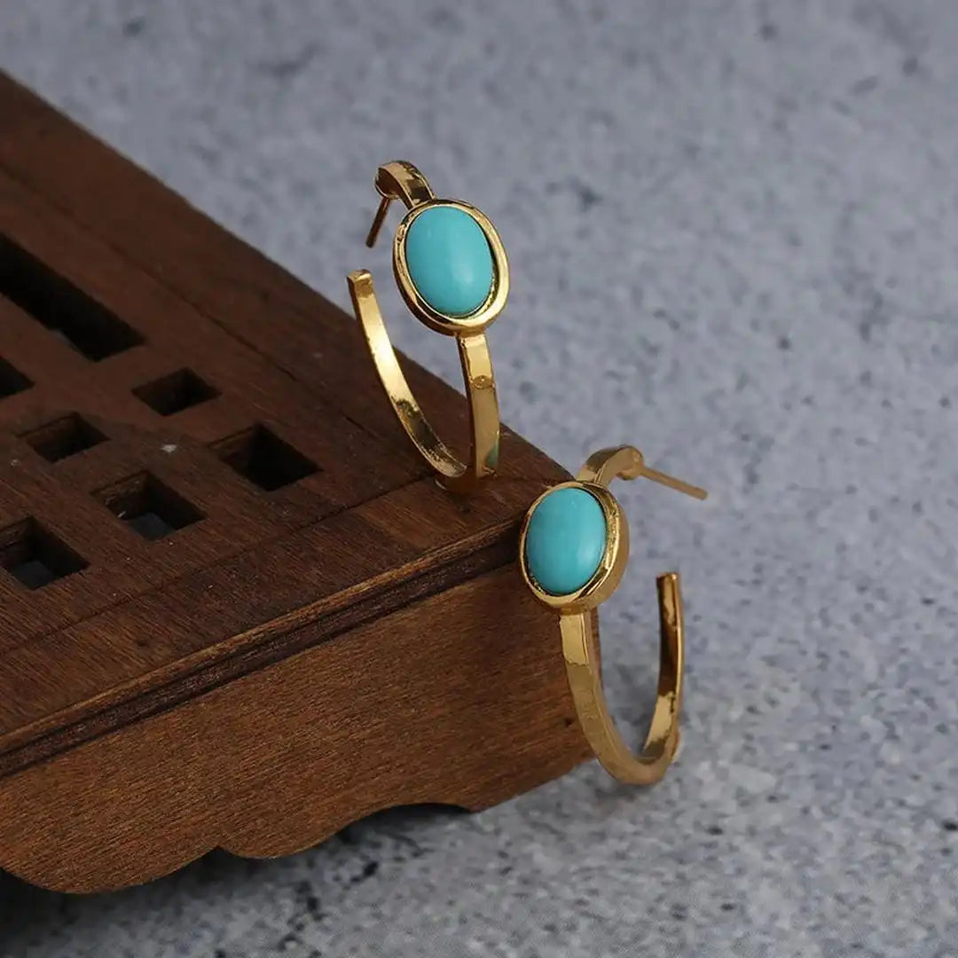 Gold Hoop Earrings Áine with Turquoise