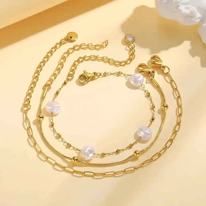 Gold Chain Bracelet Set Síle with Pearls
