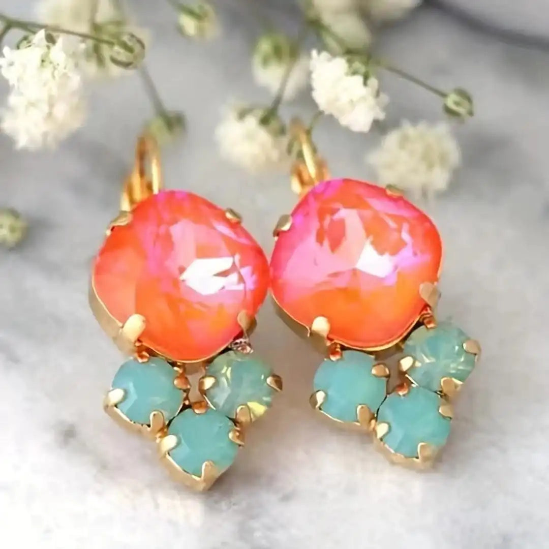 Gold Drop Earrings Sadhbh with Orange Crystal