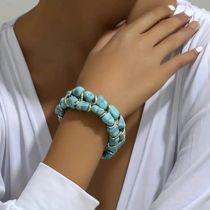 Silver Beaded Bracelet Niamh with Turquoise