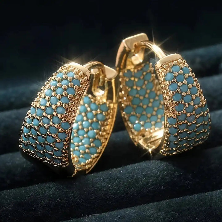 Gold Hoop Earrings Clíodhna with Turquoise