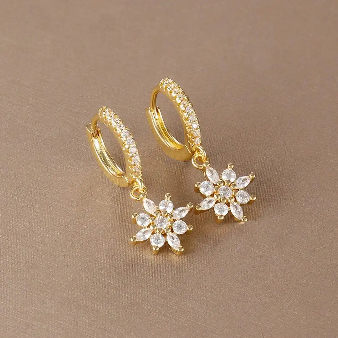 Gold Drop Earrings Áine with Crystal Snowflake