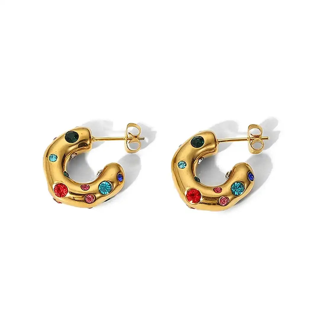Gold Hoop Earrings Clíodhna with Pearls and Crystals