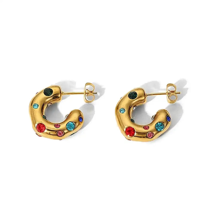 Gold Hoop Earrings Clíodhna with Pearls and Crystals