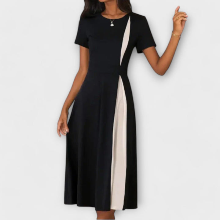 Hanne - Schwarz-weisses Midikleid mit Farbblock