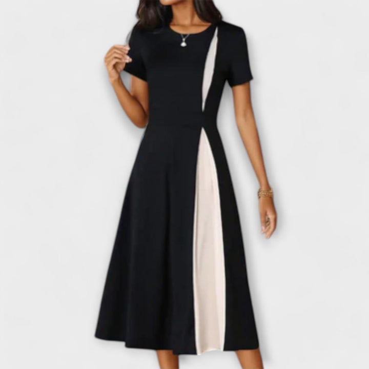 Hanne - Schwarz-weisses Midikleid mit Farbblock