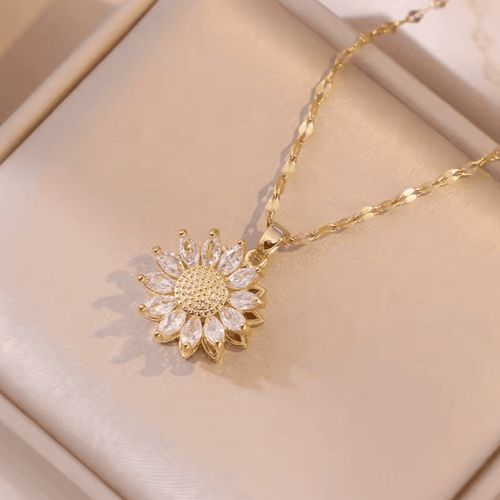 Gold Necklace Ciara with Sunflower and Zirconia