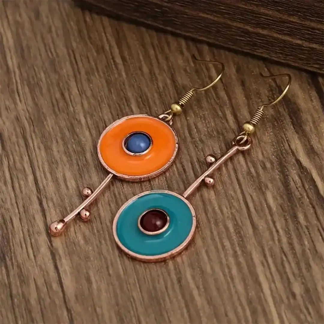 Antique Gold Drop Earrings Órla with Enamel Discs