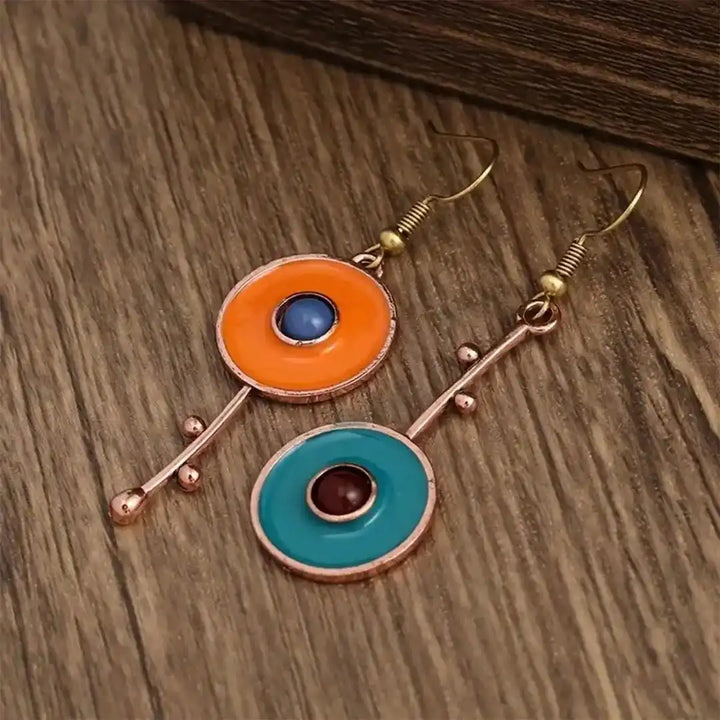 Antique Gold Drop Earrings Órla with Enamel Discs