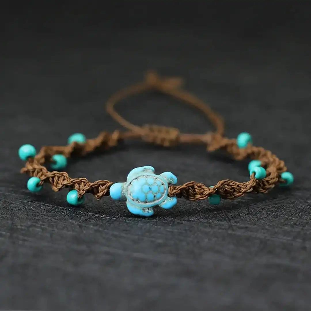 Green Cord Bracelet Fionnuala with Turquoise Turtle