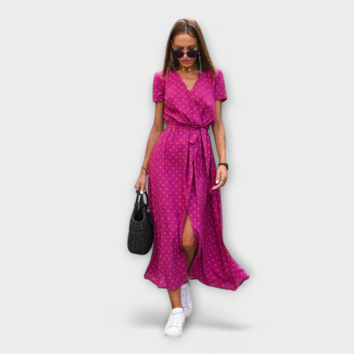 Eshel - Pink-grünes bequemes Kleid mit Blütenmuster