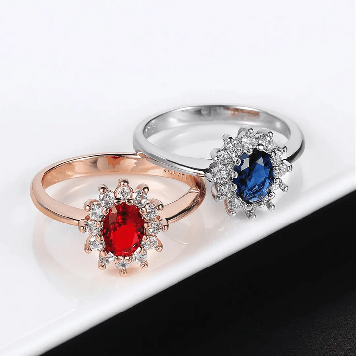 Gold & Silver Halo Ring Clíodhna with Ruby & Sapphire
