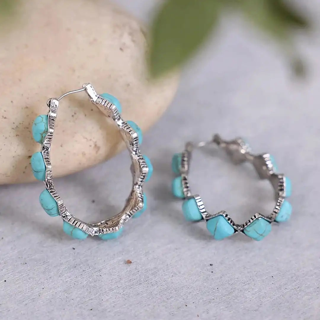Silver Hoop Earrings Siobhán with Turquoise