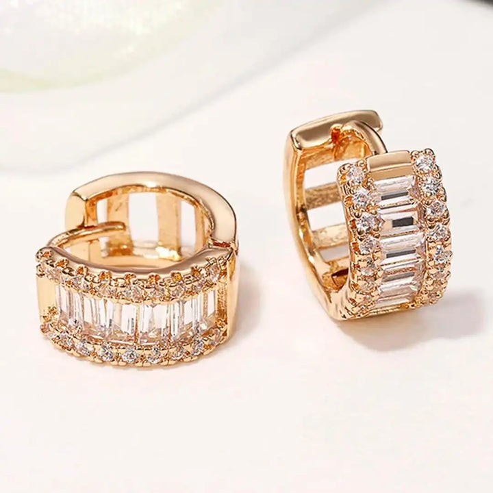 Gold Huggie Earrings Deirdre with Baguette Zirconia