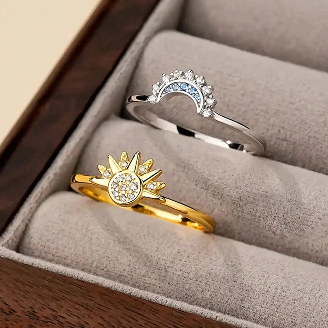 Gold & Silver Ring Set Aoife with Sun & Moon Motif