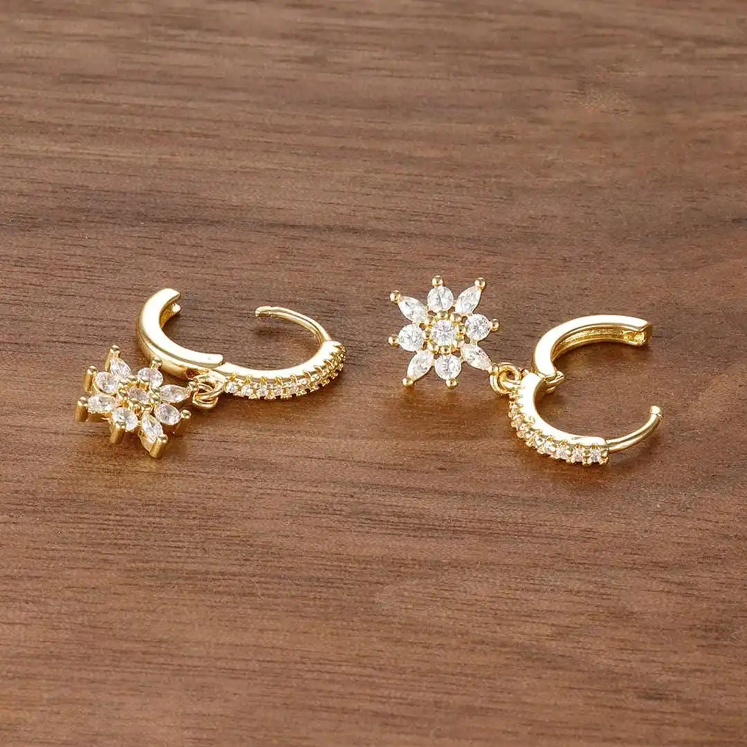 Gold Drop Earrings Áine with Crystal Snowflake