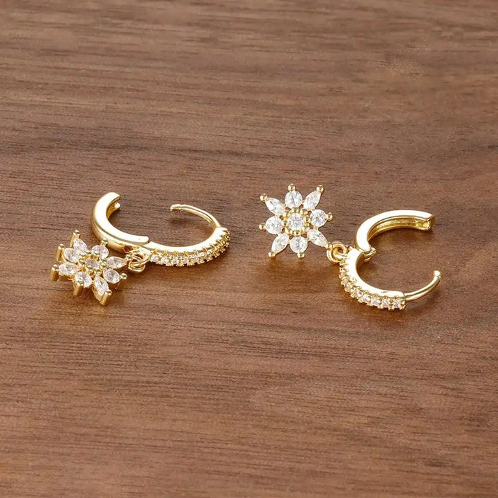 Gold Drop Earrings Áine with Crystal Snowflake