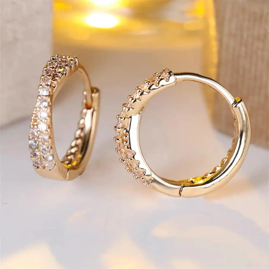 Gold Huggie Earrings Niamh with Zirconia
