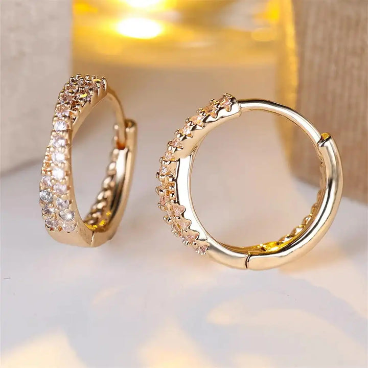 Gold Huggie Earrings Niamh with Zirconia