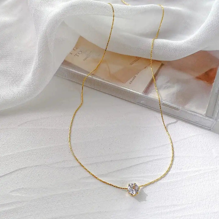 Gold Necklace Deirdre with Zirconia Solitaire
