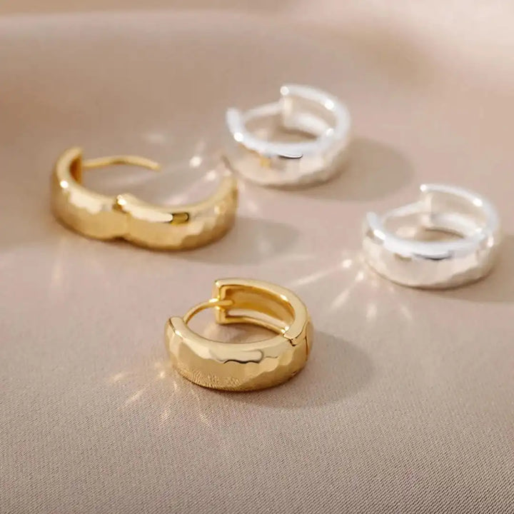 Gold Huggie Earrings Saoirse with Hammered Finish