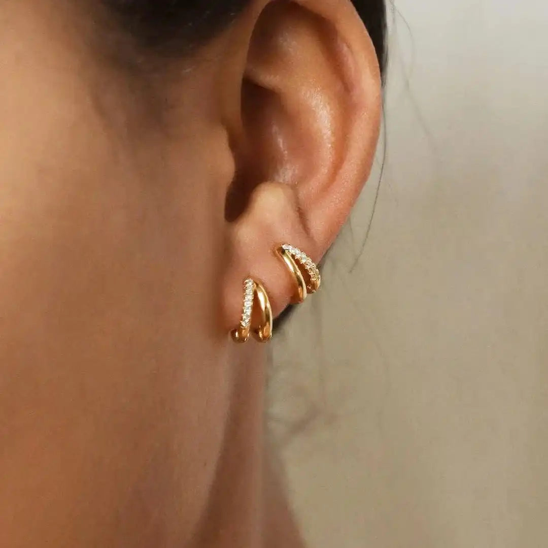 Gold Huggie Earrings Caoimhe with Zirconia Pavé