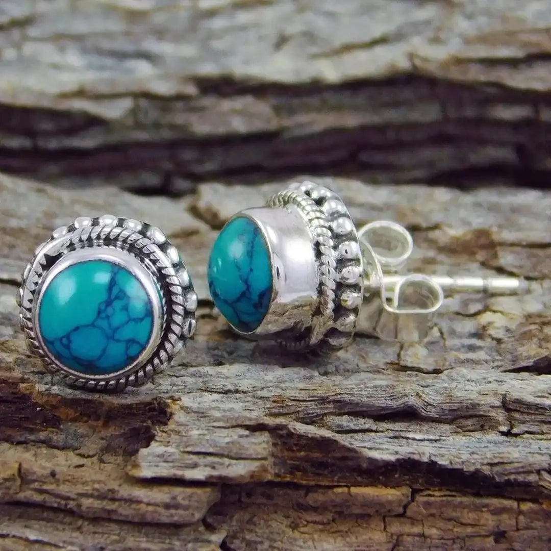 Silver Stud Earrings Sinéad with Turquoise