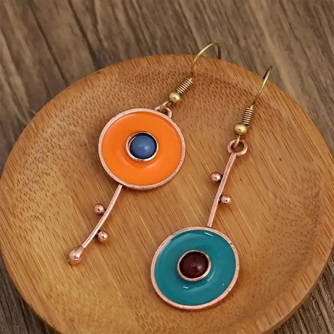 Antique Gold Drop Earrings Órla with Enamel Discs