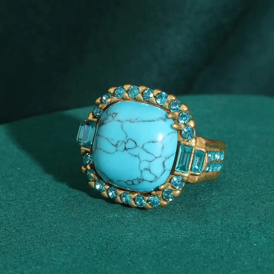 Gold Ring Aisling with Turquoise & Blue Zircon