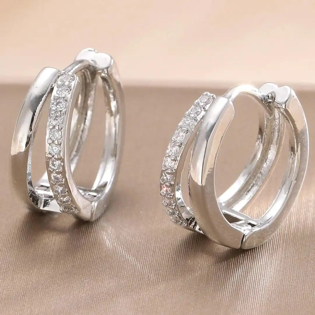 Gold Huggie Earrings Caoimhe with Zirconia Pavé