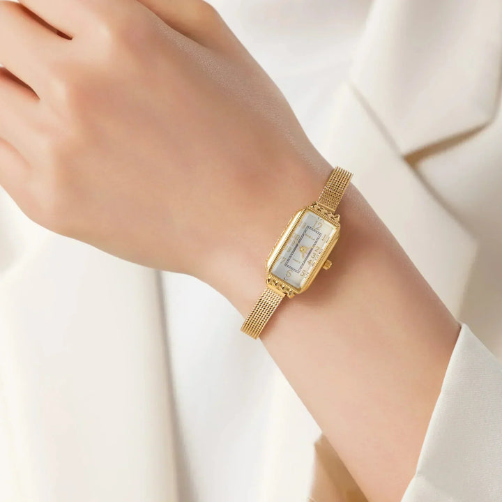 Gold Watch Eithne with Rectangular Case and Mesh Strap