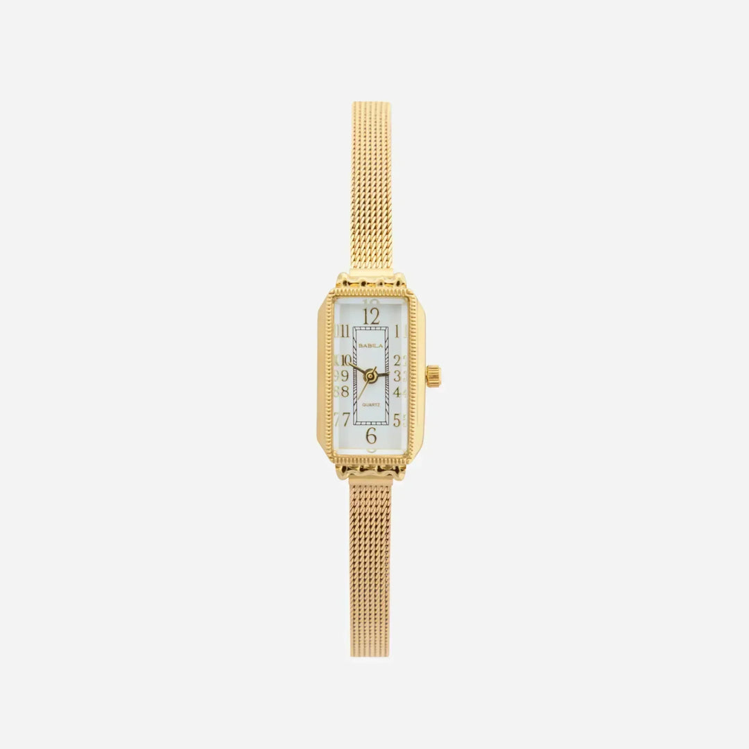 Gold Watch Eithne with Rectangular Case and Mesh Strap