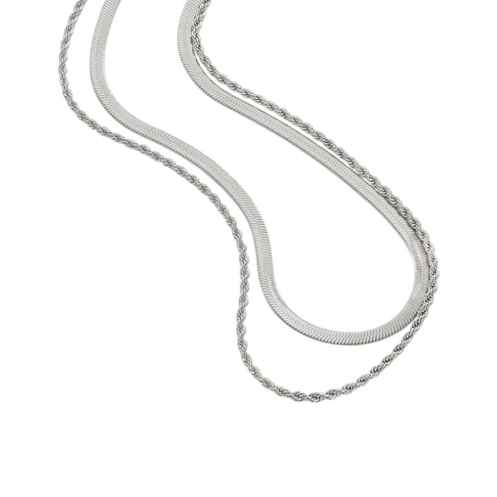 Silver Chain Necklace Cara with Double Layer