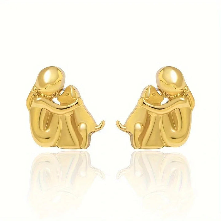 Gold & Silver Stud Earrings with Dog Cuddle Motif