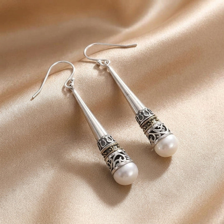 Silver Drop Earrings Emer with Pearl