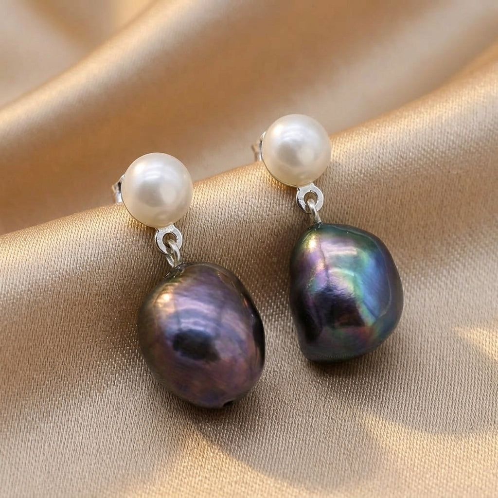 Silver Drop Earrings Laoise with Baroque Pearls