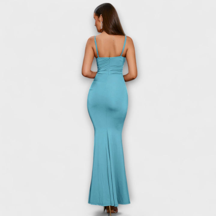 Callie - Beiges elegantes Rüschenkleid