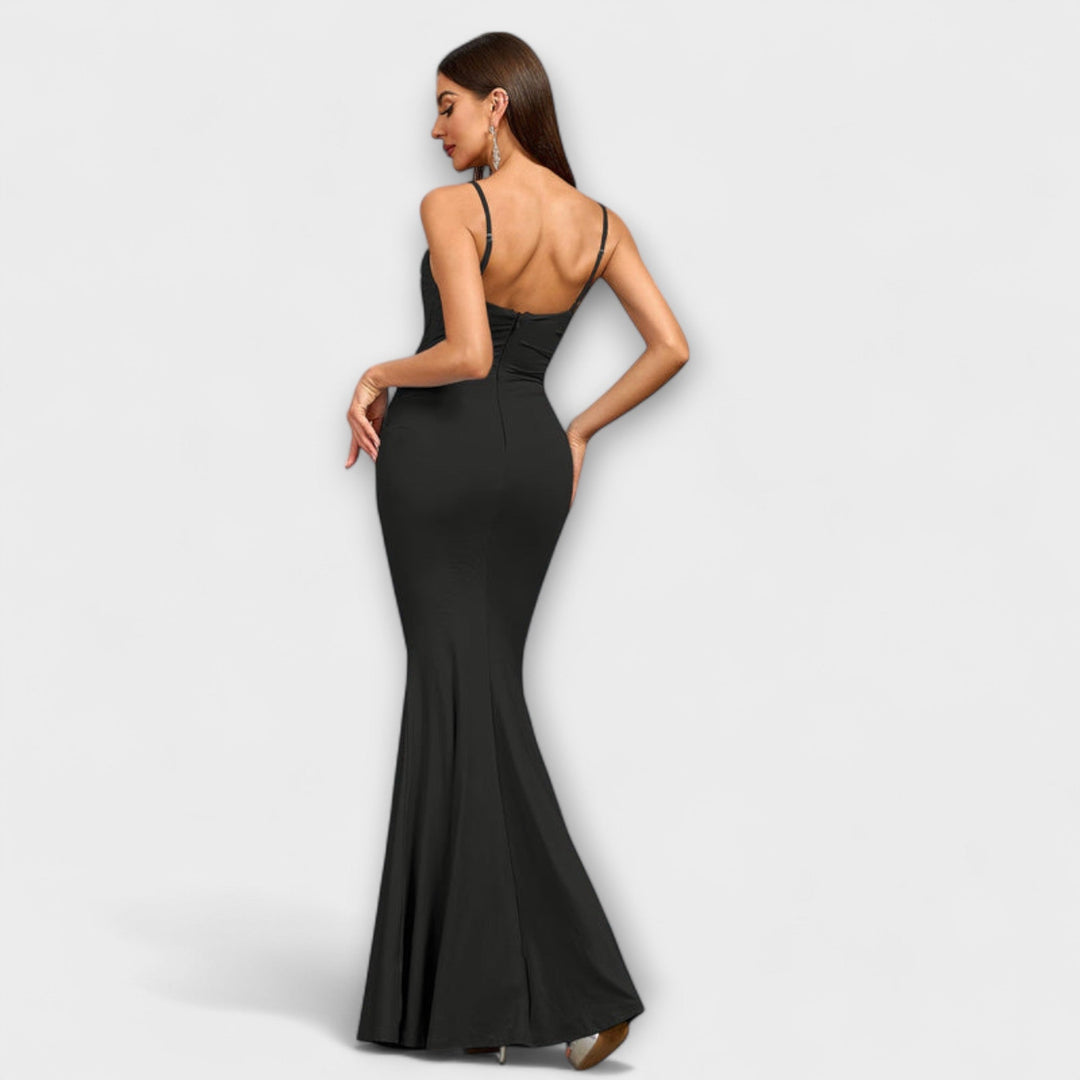 Callie - Beiges elegantes Rüschenkleid