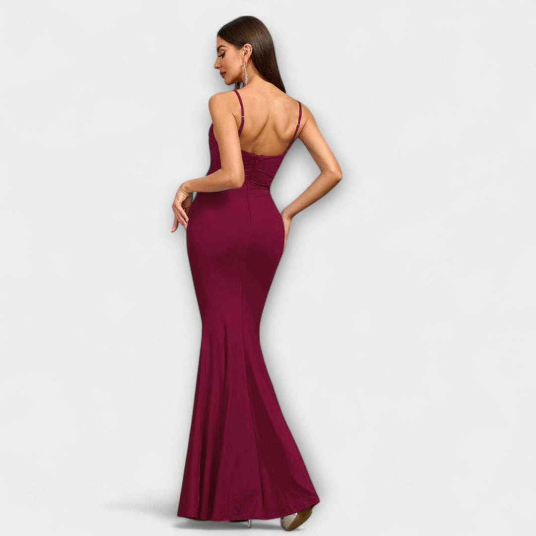 Callie - Beiges elegantes Rüschenkleid