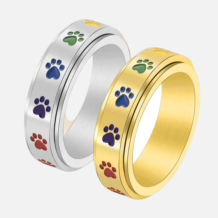 Stainless Steel Spinner Ring with Colourful Paw Prints