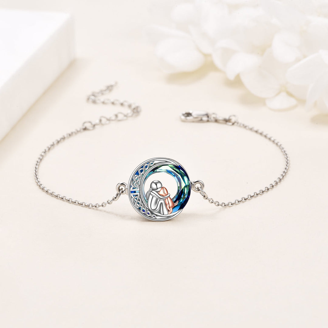 Silver Bracelet with Person Hugging Dog on Celtic Moon
