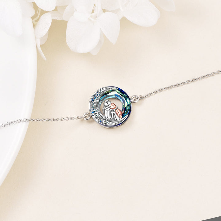 Silver Bracelet with Person Hugging Dog on Celtic Moon