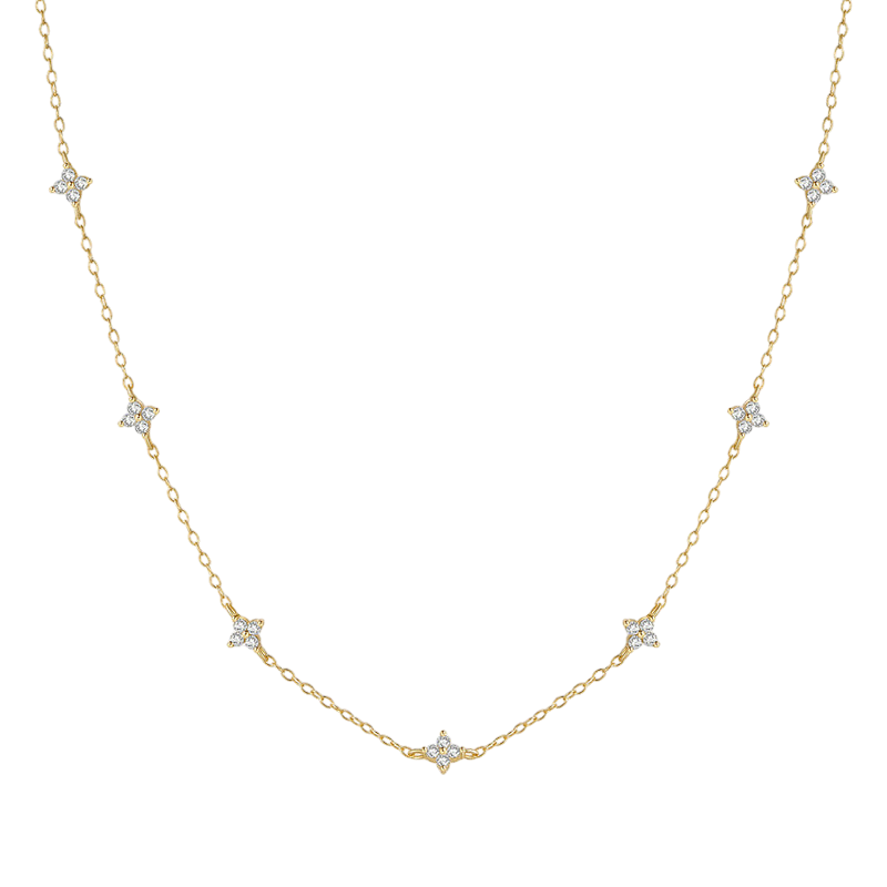 Gold Chain Necklace Clíodhna with Zirconia Flowers